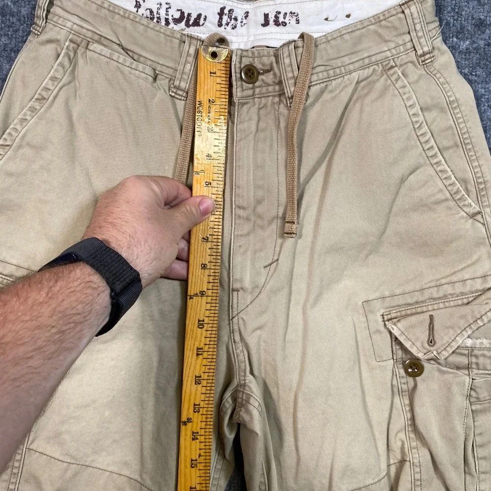 American Eagle Mens Khaki Cargo Shorts Size 29 Tan Cotton Drawstring Utility